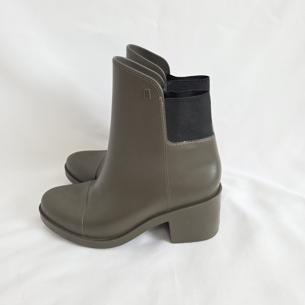 Melissa Welly Heeled Rain Boots Olive Ankle - Picture 3 of 7